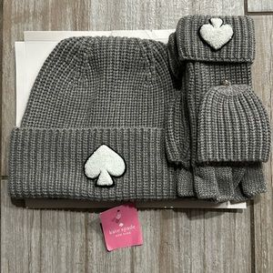 Kate Spade Chenille Patch Logo Beanie Hat & Glove Set